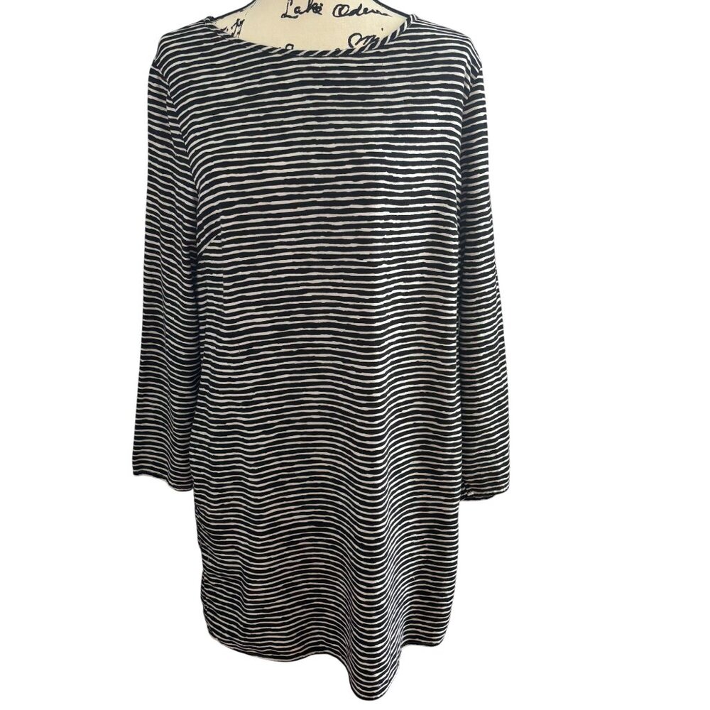 Gap Women's Knee Length Dress Sz Large Black & White Stripes Side Pockets Lined